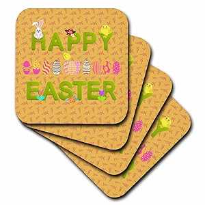 3dRose Happy Easter Grass Words, Bunnies, Eggs, Chicks F, Peach - Soft...