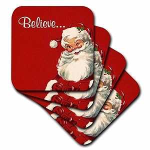 3dRose Believe-Jolly Vintage Santa Illustration on Red Background - So...