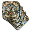 3dRose William Morris Strawberry Thief Pattern - Soft Coasters, Set of 4 (CST_219390_1),Multicolor