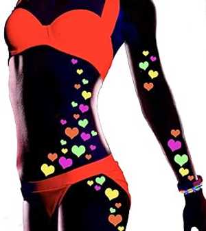 Sasswear ブラックライト ハート ボディ ステッカー - ネオン、40 個 Sasswear Blacklight Heart Body Stickers - Neon, 40/pk Sasswear ブラックライト ハート ボディ ステッカー - ネオン、40 個 Sasswear Blacklight Heart Body Stickers - Neon, 40/pk
