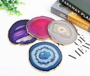JIC Gem Mixed Color Agate Coasters Set of 4, Dyed Crystal Coaster for Drinks, Geode Coasters with Gold Edge, with Rubber Bumper,Agate Slice Stone Coasters for Coffee Table,Home Decor (3 4")