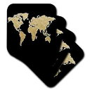 3dRose 3D Rose Gold and Black Map of The World Illustration Soft Coasters, Multi...