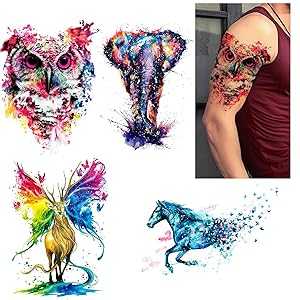 Glaryyears Watercolor Animal Temporary Tattoos for Women Adults, 5 Pack Large Big Fake Creative Tattoo Stickers, Perfectly on Body, Rock Art, Tumblers, Smooth Surfaces Glaryyears Watercolor Animal Temporary Tattoos for Women Adults, 5 Pack Large Big Fake Creative Tattoo Stickers, Perfectly on Body, Rock Art, Tumblers, Smooth Surfaces