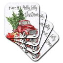 3dRose Have A Holly Jolly Red Truck With Christmas Trees Soft Coasters (Set of 8...
