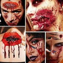 double ideal Halloween Temporary Face Tattoo Sticker 3D Zombie Scar Fake Bloody Wound for Cosplay Party Masquerade Prank Prop Decorations, Waterproof Sweatproof Makeup for Women Man kids