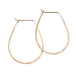 楽天GlomarketThin Hammered Hoop Earrings, Elegant Geometric Solid Sterling Silver, Gold Filled, and Rose Gold Filled; for Women by Lotus Stone Jewelry （Rose Gold, Teardrop）