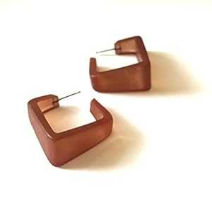 マホガニー ブラウン スクエア ワイド キュビスト フープ イヤリング Leetie Lovendale Mahogany Brown Square Wide Cubist Hoop Earrings