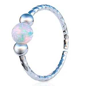 Lugasis FINE JEWELRY Silver Helix Cartilage Hoop - Handmade 8mm Hoop with a Cute 3mm White Opal - Hypoallergenic Thin 20 Guage Sterling Silver Cartilage Earring Piercing Hoop