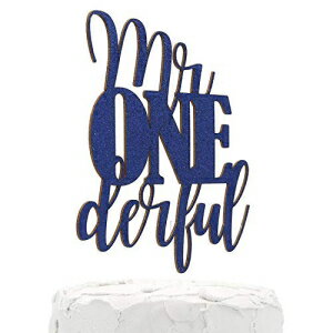 NANASUKO1歳の誕生日ケーキトッパー-mrOnederful-両面ネイビーブルーグリッター-プレミアム品質のアメリカ製 NANASUKO 1st Birthday Cake Topper - mr Onederful - Double Sided Navy Blue Glitter - Premium Quality Made in USA