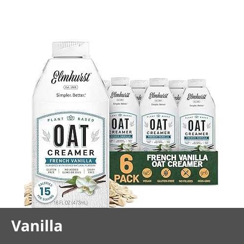 Elmhurst 1925 French Vanilla Oat Creamer - 16 Ounce (Pack of 6) Dairy-Free, Vegan, Kosher, Low Sugar, Shelf Stable Creamer Made with Water & Oat Grains for Healthier, Simpler Plant Based Alternatives