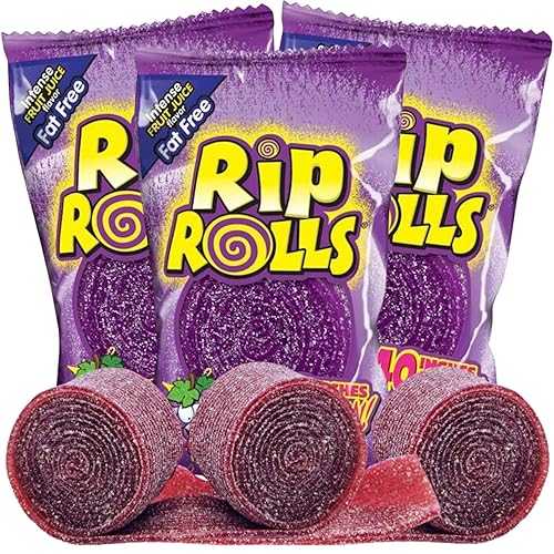 Rips Rolls グレープリコリスキャンディ、フルーツフレーバーの個別包装サワーベルト、パーティーの記念品やお菓子袋の詰め物用、40インチ、3個パック Sweetzo Rips Rolls Grape Licorice Candy, Fruit Flavored Individually Wrapped Sour Belts for Party