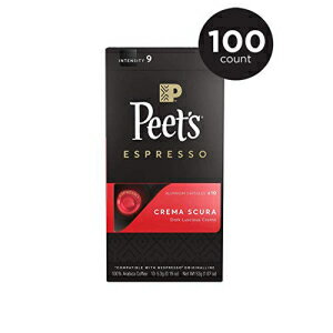 ピーツコーヒーエスプレッソカプセルクレマスキュラインテンシティ9（100カウント）ネスプレッソオリジナルブリューワーズシングルカップコーヒーポッドと互換性があります Peet's Coffee Espresso Capsules Crema Scura Intensity 9 (100 Count) Compatible