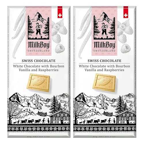 MilkBoy Swiss Chocolates - Premium White Chocolate Bars with Bourbon Vanilla and Raspberry - Candy Bars, Gluten Free, Non-GMO, Kosher - 3 oz (Pack of 2)