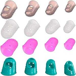 KEWAYO 16 Pieces Rubber Finger Tips Guard 4 Sizes Non-Slip Finger Pads...