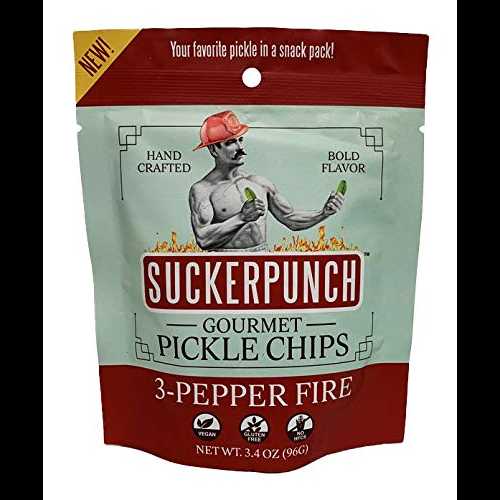 SuckerPunch グルメ 3 ペッパーピクルスチップス スナック パック、3.4 オンス (12 パック) SuckerPunch Gourmet 3-Pepper Pickle Chips Snack Pack, 3.4oz (12 pack)