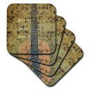 3dRose cst_60876_3 Retro Peace, Love and Music Bohemian Guitar-Musical Art-Ceramic Tile Coasters, Set of 4