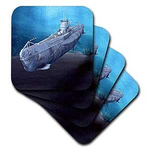 3dRose CST_62982_1 Military Submarine Soft Coasters, (Set of 4)