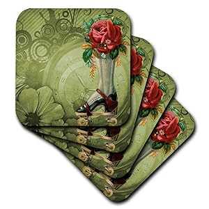 3dRose CST_102680_1 ヴィンテージ ビクトリア朝のスチームパンク ローラー スケート ブーツ 赤いバラ..