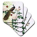 3dRose CST_110314_3 Peacock with White Roses Vintage Art Ceramic Tile Coasters, ...
