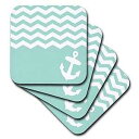 3dRose Mint and White Chevron with Nautical Anchor - Pastel Aqua Blue Zigzag Pattern - Sea Wave Zig Zags - Soft Coasters, Set of 8 (CST_120203_2)