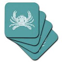 3dRose CST_164898_3 ホワイト クラブ エッチング ティール ターコイズ アクア ブルー ノーティカル ビーチ 海 オーシャン セラミック タイル コースター (4 個セット) 3dRose CST_164898_3 White Crab Etched Teal Turquoise Aqua Blue Nautic