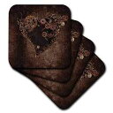 3dRose Decorated brown steam punk heart - Ceramic Tile Coasters, set of 4