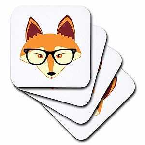 3dRose CST_175372_2 メガネ付きかわいいヒップスター アカギツネ ソフト コースター、8 個セット 3dRo..