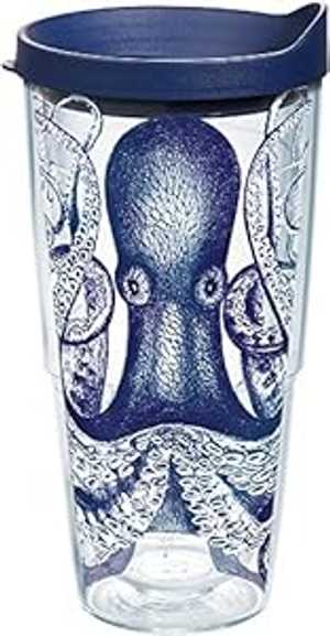 Tervis 1145813 タコタンブラー ラップとネイビー蓋付き 24オンス、クリア Tervis 1145813 Octopus Tum..