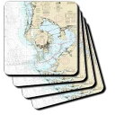 3dRose Print of Nautical Map Of Tampa Bay - Ceramic Tile Coasters, set of 4