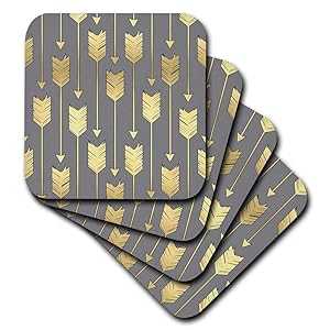 3dローズグレーとゴールドの矢印パターン - セラミックタイルコースター、4枚セット (CST_219529_3) 3d..