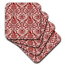 3dRose Bats, Ravens, Brains and Skulls Goth Horror Damask Pattern in Red - Soft Coasters, set of 8