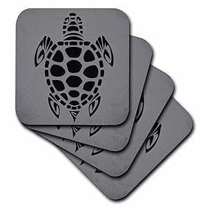 3dRose Turtle. D cor. Black and grey. - Soft Coasters, set of 8