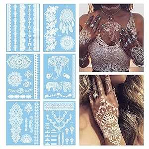 DIVAWOO 6 Sheets Temporary Tattoo,Flash Fake Waterproof Body Tattoos Stickers Women Wedding Party