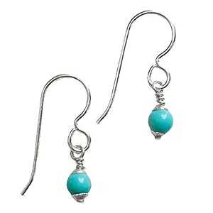 小さな 4 mm メキシコ ターコイズ ドロップ イヤリング - ボヘミアン ジュエリー Melanie Golden Jewelry Tiny 4mm Mexican Turquoise Drop Earrings - Bohemian Jewelry