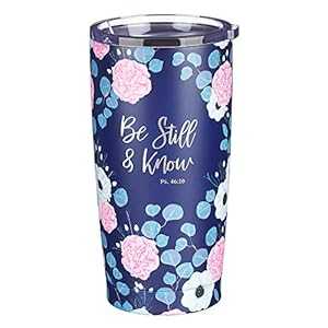 Be Still and Know Psalm 46:10 ネイビー クリスチャン トラベルマグ 女性用 (18オンス ステンレススチ..