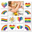Konsait 96 Sheets Pride Temporary Tattoos, Vibrant Flag Heart Rainbow Tattoos, Waterproof Body Face Pride Makeup Tattoos for Kids Man Women, Pride Party Favors, Pride Equality Parades Celebrations(4)