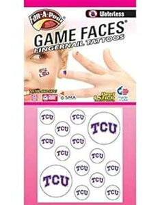 テキサスクリスチャン大学 (TCU) ツノガエル - 水なしピールアンドスティック一時的な爪のタトゥー – 12 個の爪のタトゥー & 2 個のスピリットのタトゥー Fan A peel Texas Christian University (TCU) Horned Frogs -Waterless Peel & Stick