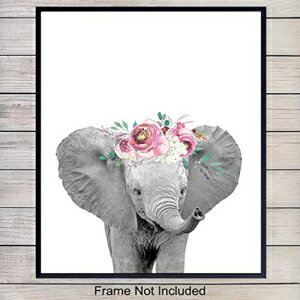 Floral Baby Elephant - Nursery Decor, Baby Room