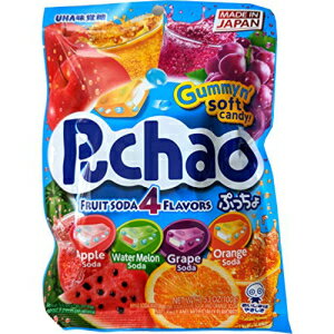 UHA Mikakuto Puchao Soft Chewy Candy with Gummy Bits, 4 Fruit Soda Flavors with Apple, Watermelon, Grape, and Orange, 3.53 Ounce