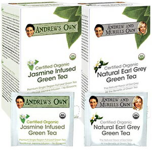 Andrew Lessman Tea - Variety Pack - Jasmine Infused Green Tea + Earl Grey Green Tea 30 Sachets Each - Certified Organic. Refreshing, Ultra-Mild Flavor. Rich in Healthy EGCG. No Bitter Aftertaste