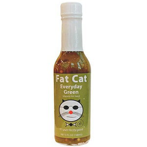 FAT CAT GOURMET CONDIMENTS AND HOT SAUCES IT'S PU Fat Cat Everyday Green Jalapeno Hot Sauce, One Bottle, Medium Heat, Preservative-Free, Gluten-Free, 5 FL OZ glass bottle