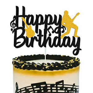 楽天Glomarket音楽ケーキトッパー ハッピーバースデーサイン 音符プレーヤー ケーキデコレーション ミュージカルロックテーマ 男 男の子 女の子 誕生日パーティー用品 両面ブラックスパークルデコレーション Music Cake Topper Happy Birthday Sign Musical Notes Playe
