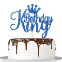 MonMon Craft Blue Glitter King Birthday Cake Topper/Baby Shower/Boy Prince 1st 2nd 3rd 10th 13th 18th 21st 30th 40th 50th Birthday Cake Topper/Gender Reveal Party Decorations