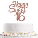 Talorine Rose Gold Glitter Happy Sweet 16 Cake Topper, Happy 16th Birthday Cake Topper Happy 16th Anniversary Birthday Party Decoration Supplies
