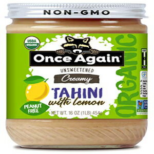 Once Again Organic Unsweetened Creamy Tahini with Lemon, 16 oz - USDA Organic, Gluten-Free, Peanut-Free, Vegan, Kosher, Non-GMO, No Added Salt - Glass Jar
