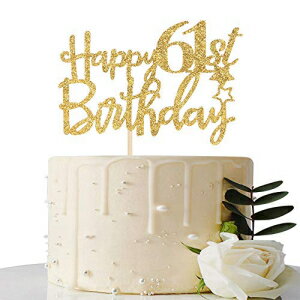 Maicaiffe Gold Glitter Happy 61st Birthday Cake Topper - 61 Cake Topper - 61st Birthday Party Supplies - 61st Birthday Party Decorations