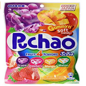UHA味覚糖 プチャオソフトキャンディ グミビット入り 4種類のフルーツフレーバー 3.53オンス (6個パック) UHA Mikakuto Puchao Soft Candy with Gummy Bits, 4 Fruit Flavors, 3.53 oz ( Pack of 6)
