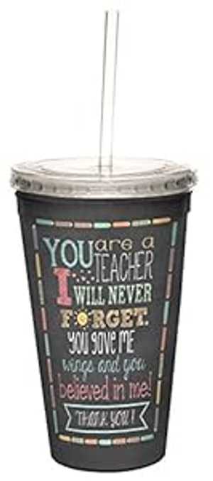Teacher Thanks Double-Walled Cool Travel Cup with Reusable Straw, 16-O...