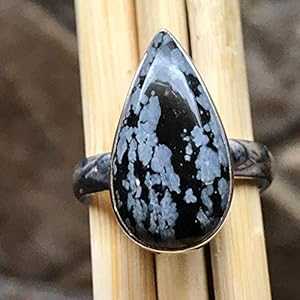 本物のスノーフレーク ジャスパー カボション 925 ソリッド スターリング シルバー リング サイズ 7.5 Natural Rocks by Kala Genuine Snowflake Jasper Cabochon 925 Solid Sterling Silver Ring Size 7.5