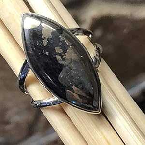マグネタイト 925 ソリッド スターリング シルバー リング サイズ 8 の天然黄鉄鉱 Natural Rocks by Kala Natural Pyrite in Magnetite 925 Solid Sterling Silver Ring Size 8